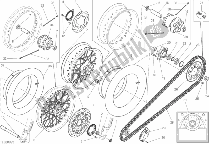 All parts for the Ruota Anteriore E Posteriore of the Ducati Scrambler Urban Enduro Brasil 803 2017